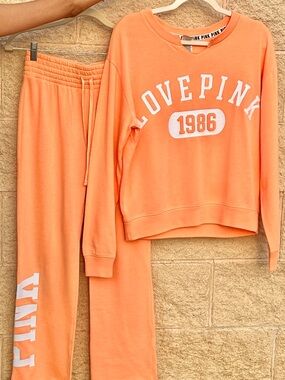 PINK Victoria’s Secret Cozy Matching Set Crew Sweatpants XS Lounge